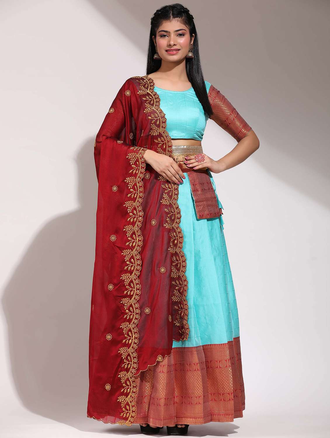 women self design south indian style unstitched lehenga choli