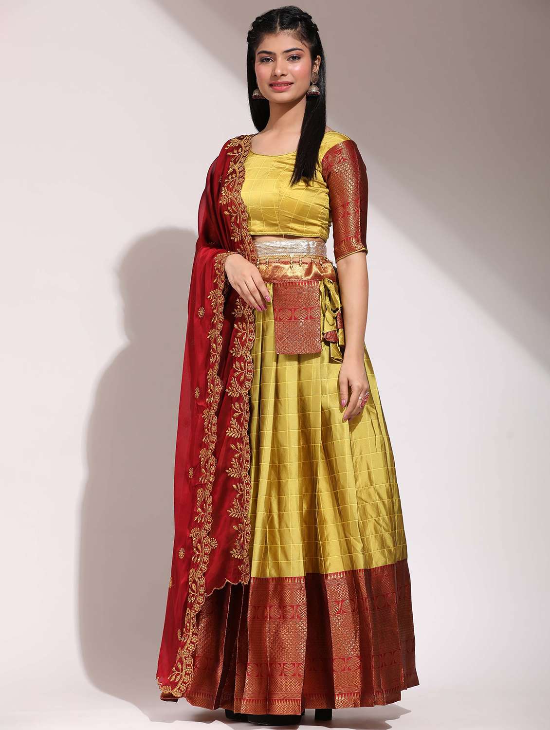 women self design south indian style unstitched lehenga choli