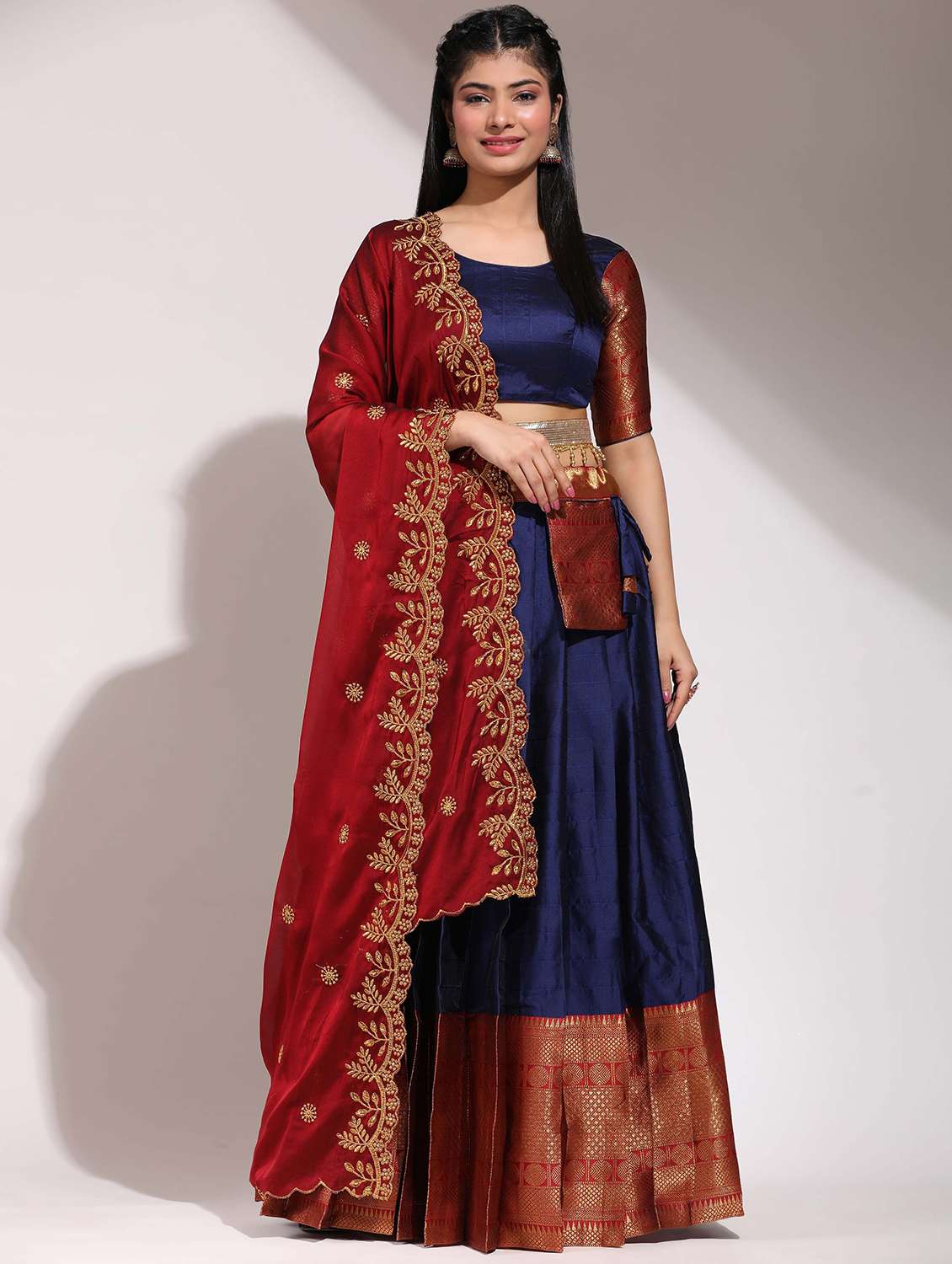 women self design south indian style unstitched lehenga choli