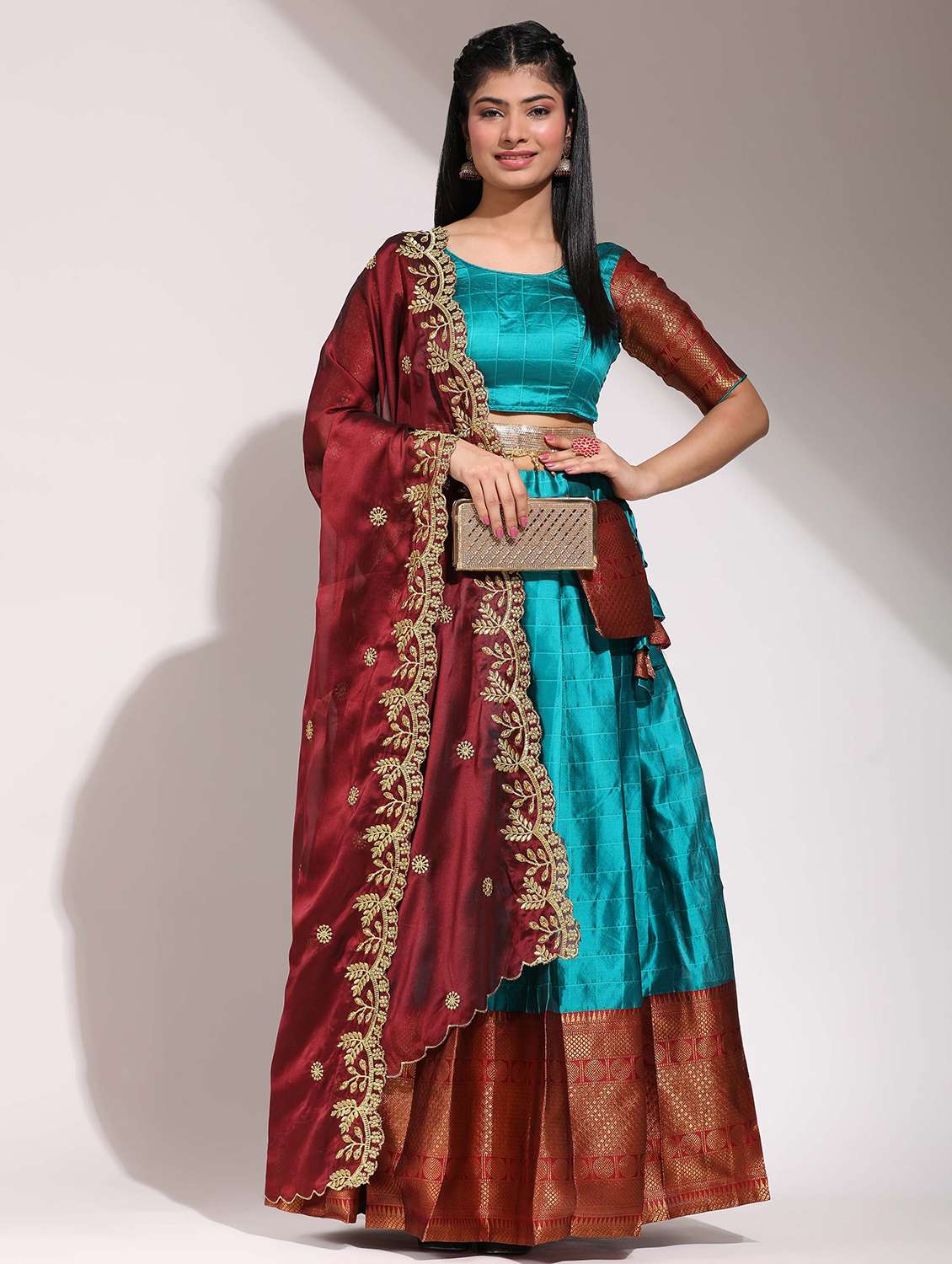 women self design south indian style unstitched lehenga choli