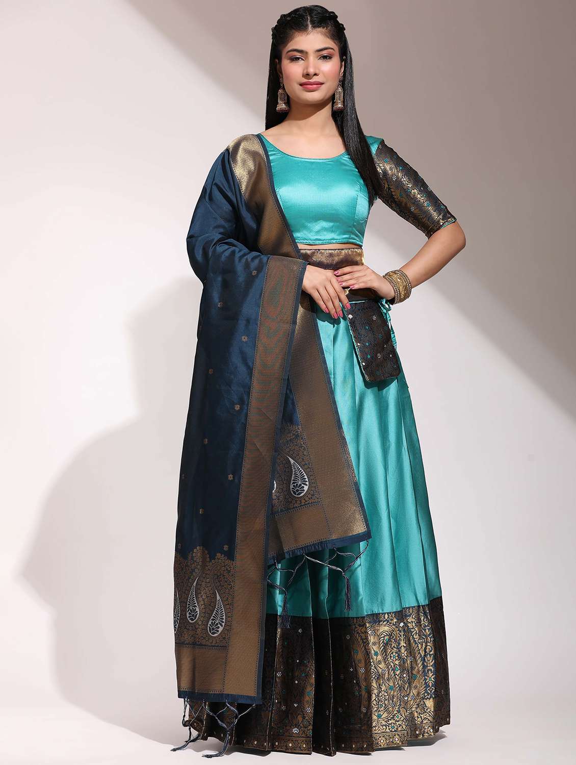 women self design south indian style unstitched lehenga choli