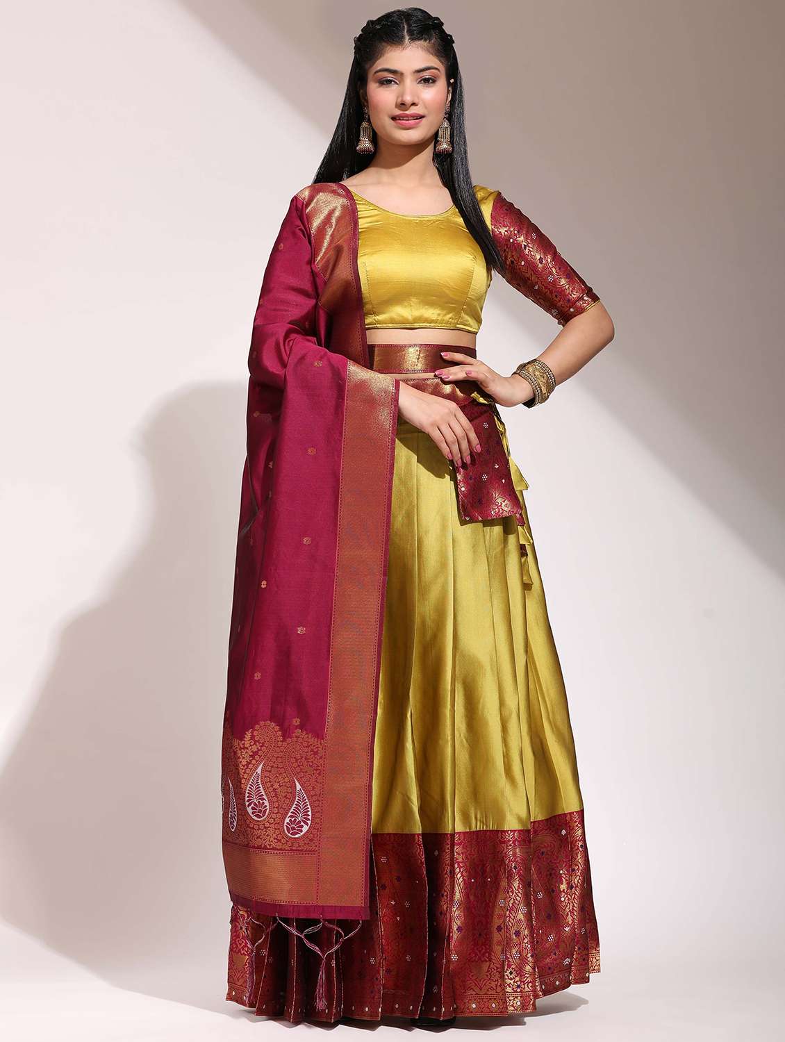 women self design south indian style unstitched lehenga choli