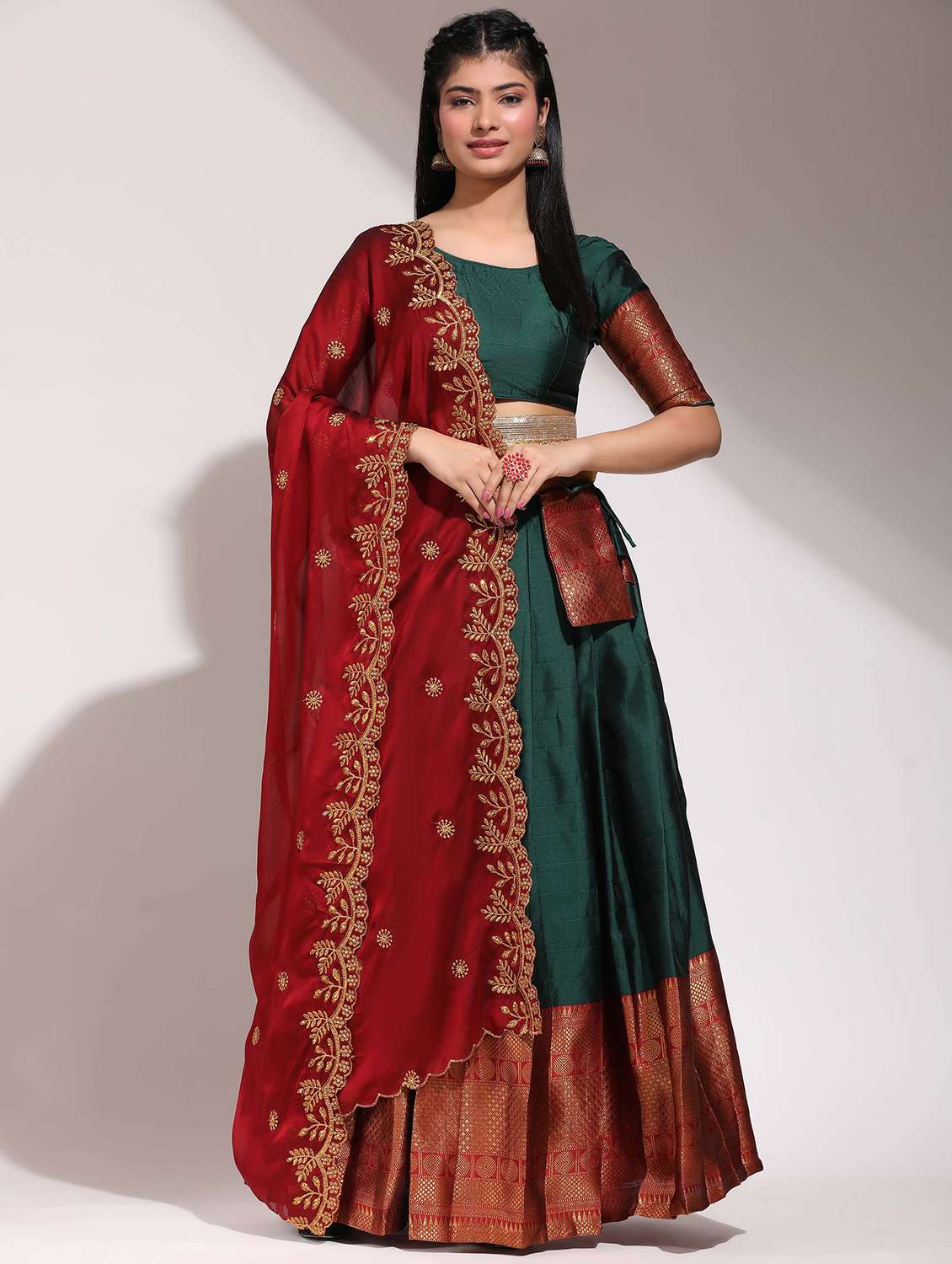 women self design south indian style unstitched lehenga choli