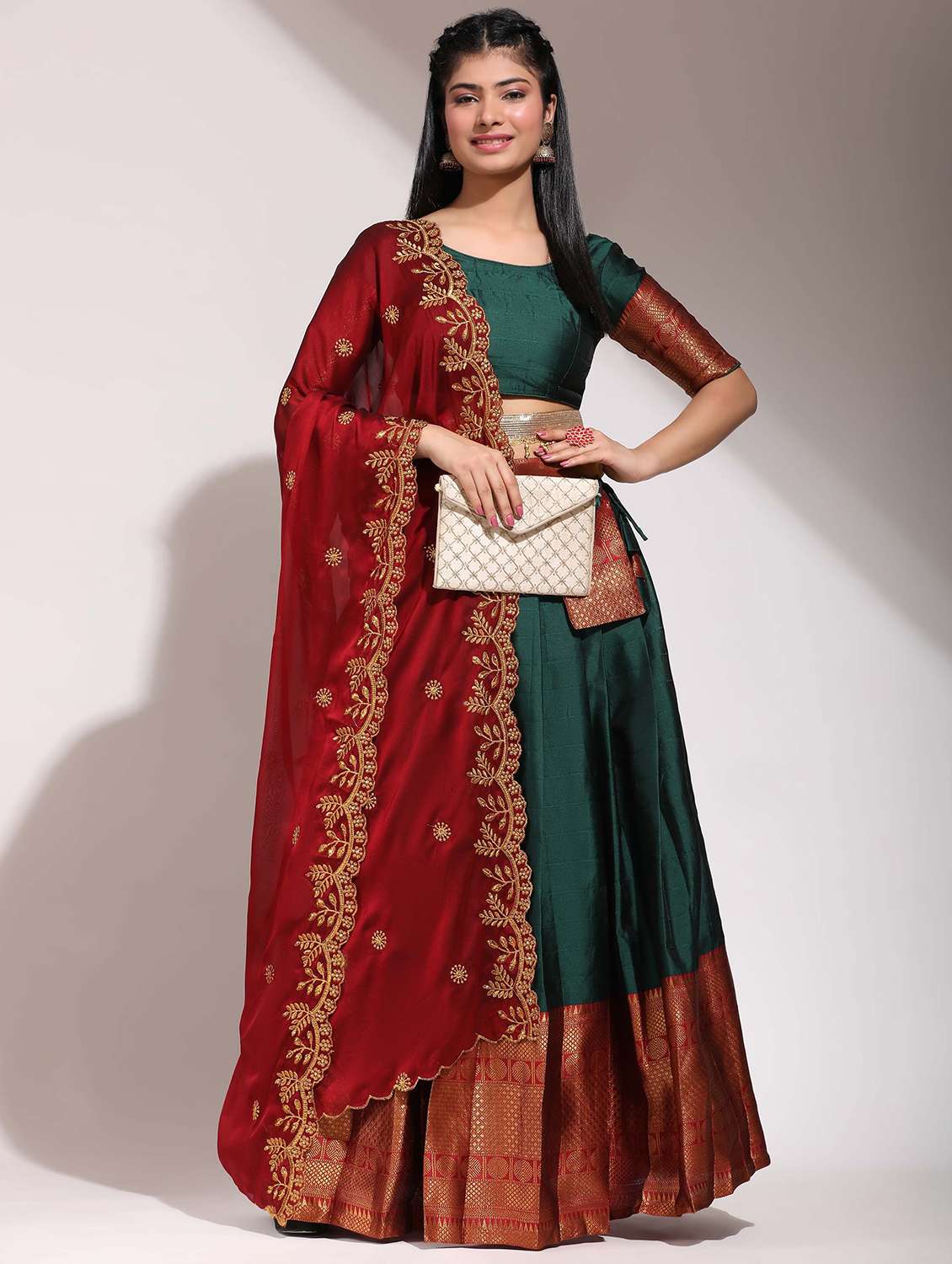 women self design south indian style unstitched lehenga choli