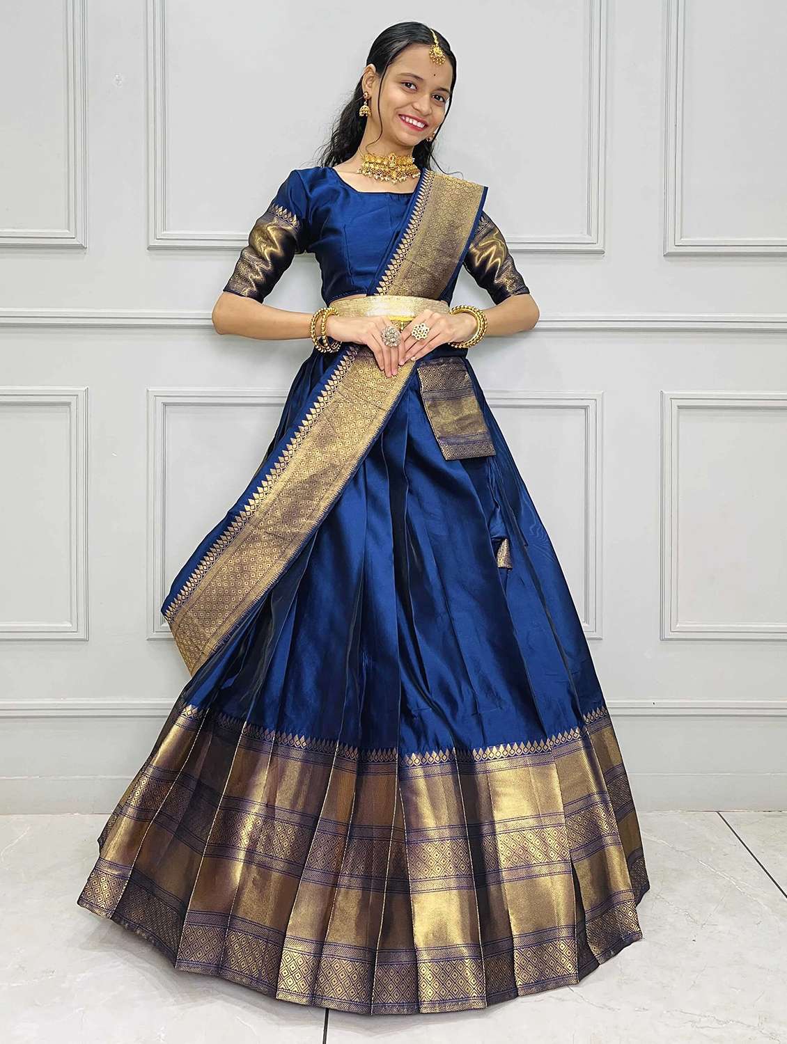 women self design south indian style unstitched lehenga choli