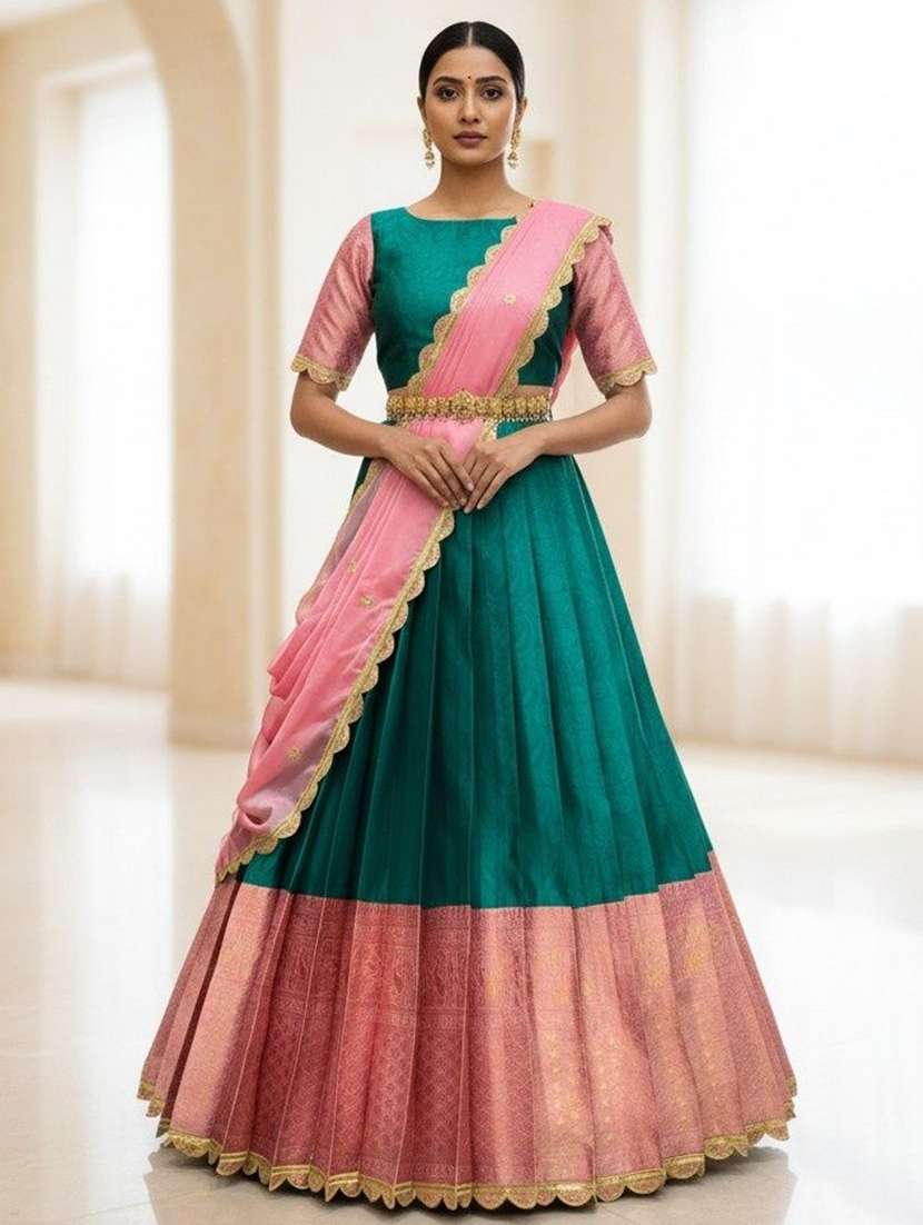 women self design south indian style unstitched lehenga choli