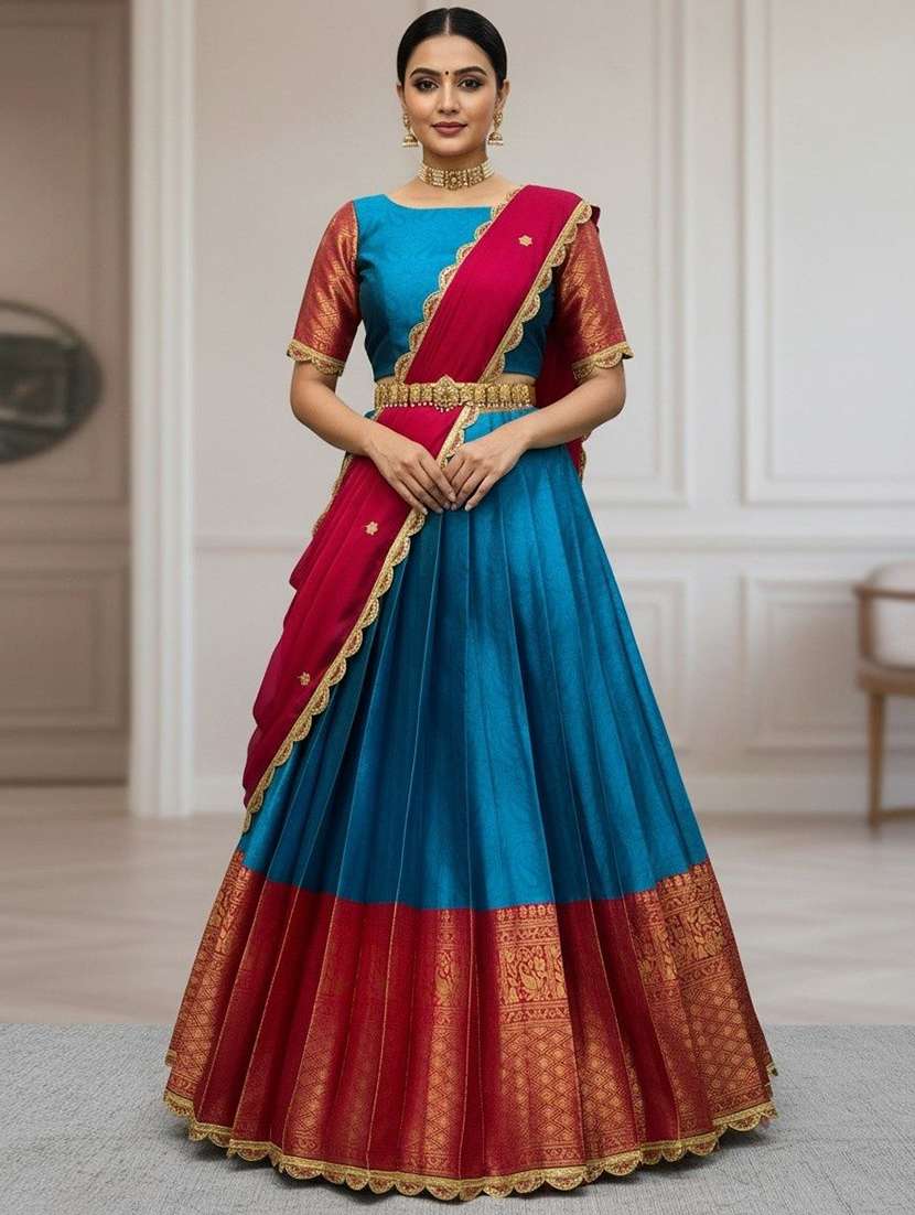 women self design south indian style unstitched lehenga choli