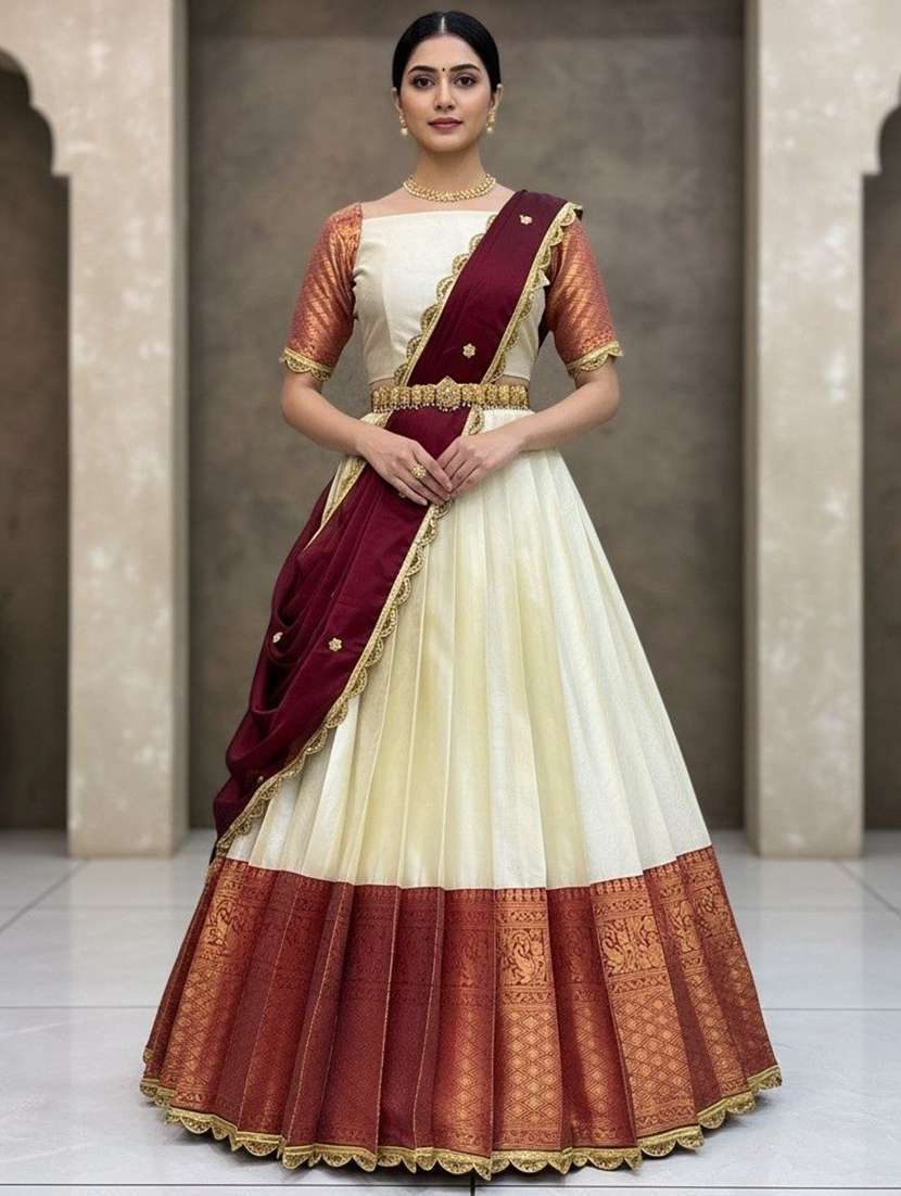 women self design south indian style unstitched lehenga choli