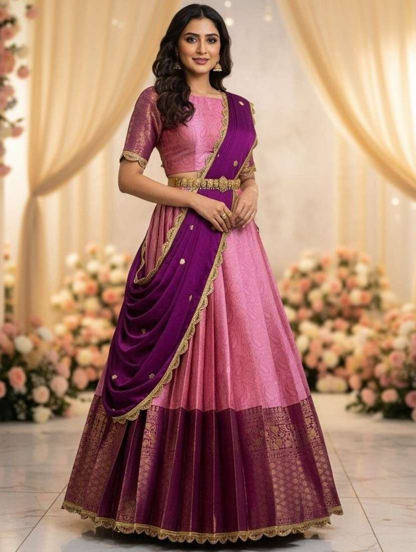 women self design south indian style unstitched lehenga choli