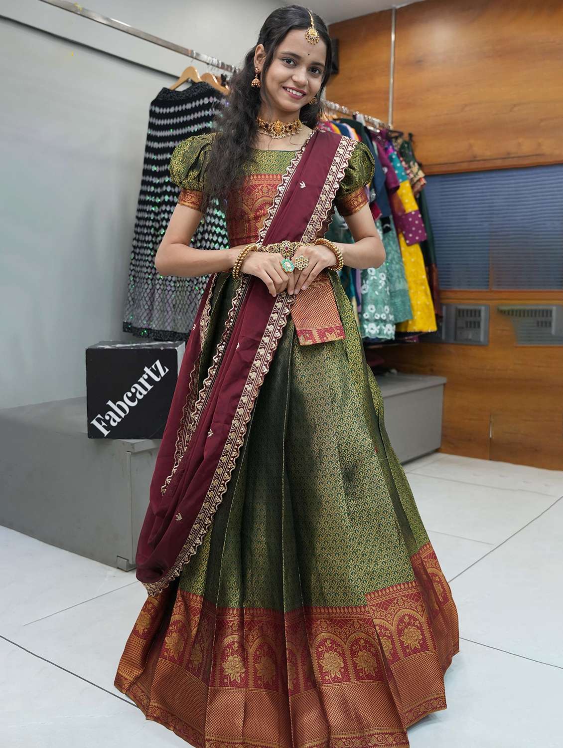 women self design south indian style unstitched lehenga choli