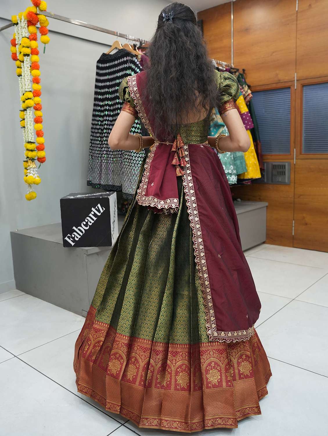 women self design south indian style unstitched lehenga choli - 22240925 -  Standard Image - 3