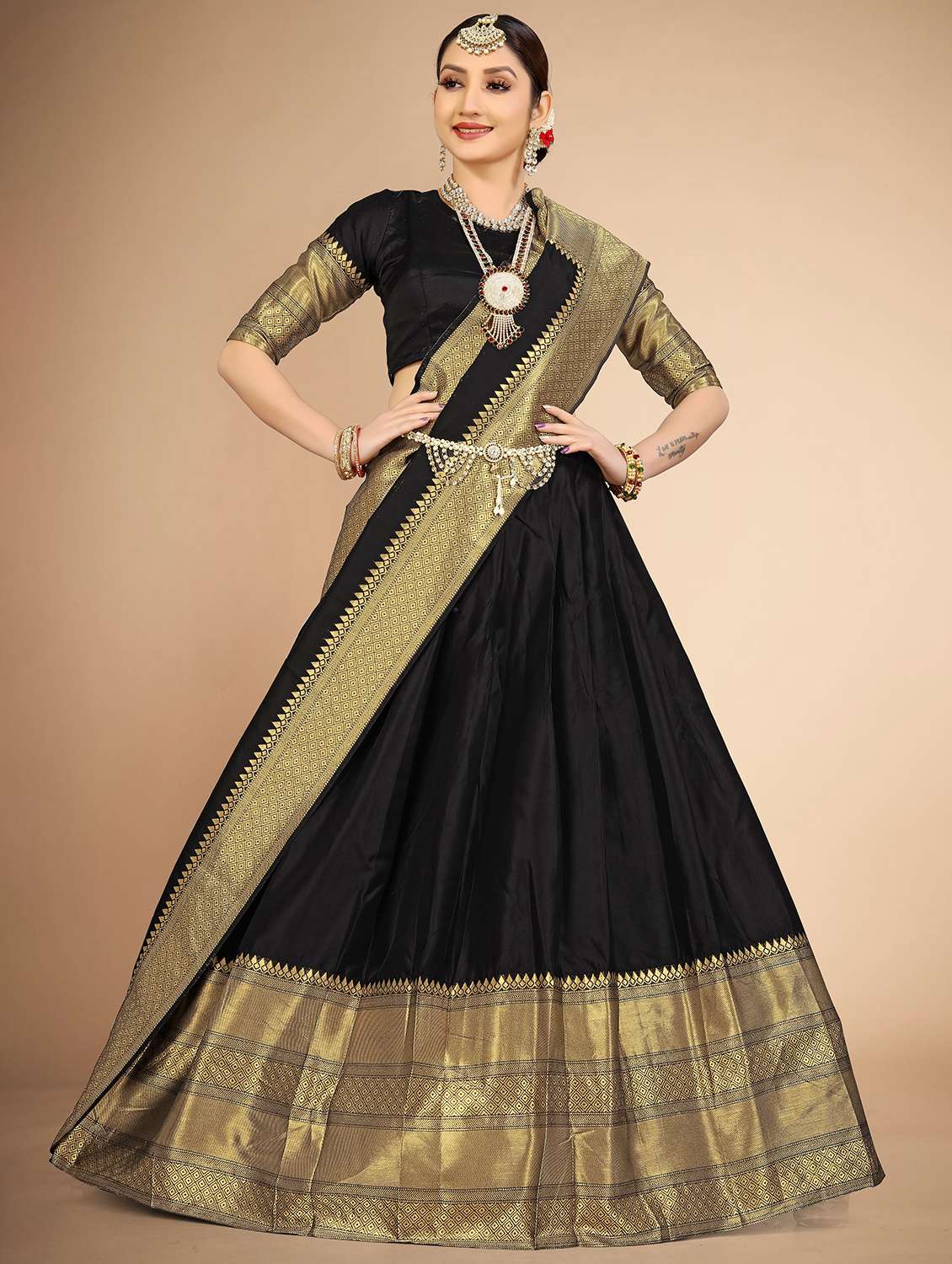 women self design flared unstitched lehenga choli