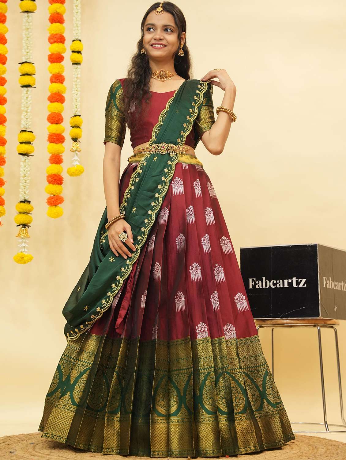 women self design south indian style unstitched lehenga choli