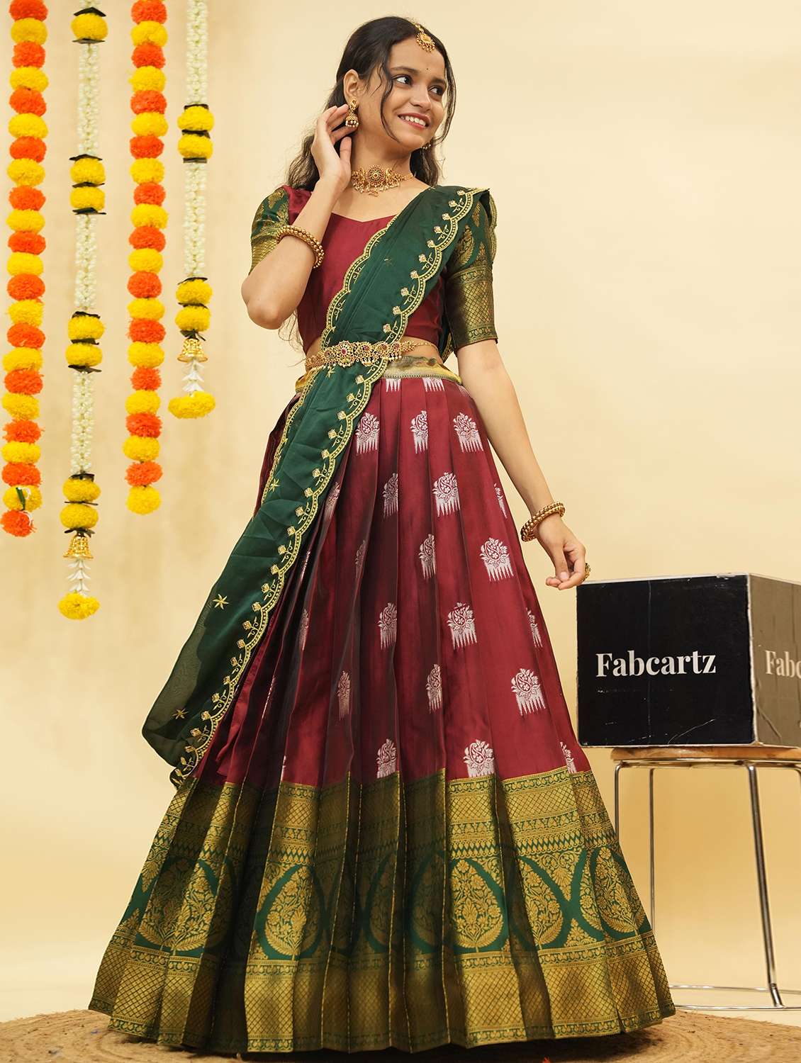 women self design south indian style unstitched lehenga choli