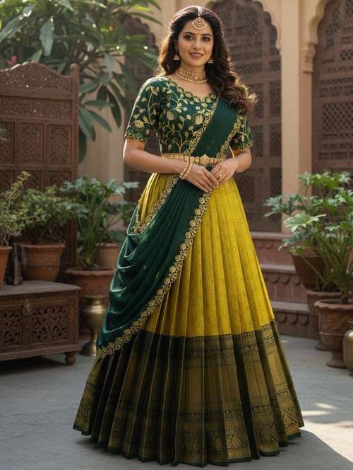 women self design south indian style unstitched lehenga choli - 22240930 -  Standard Image - 0