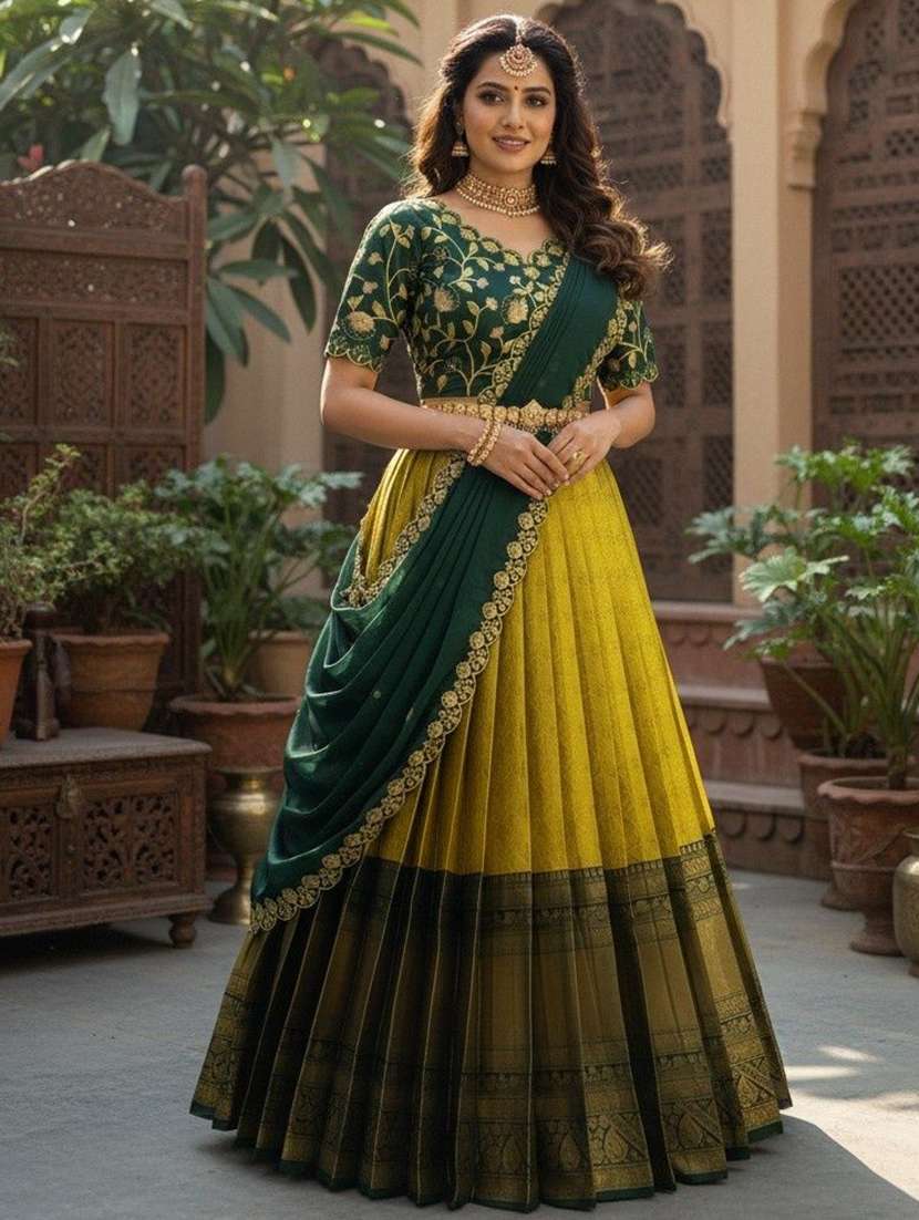 women self design south indian style unstitched lehenga choli