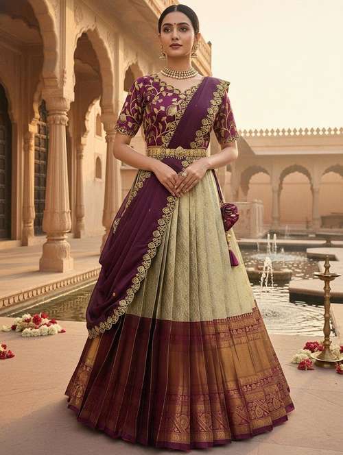 women self design south indian style unstitched lehenga choli - 22240934 -  Standard Image - 0