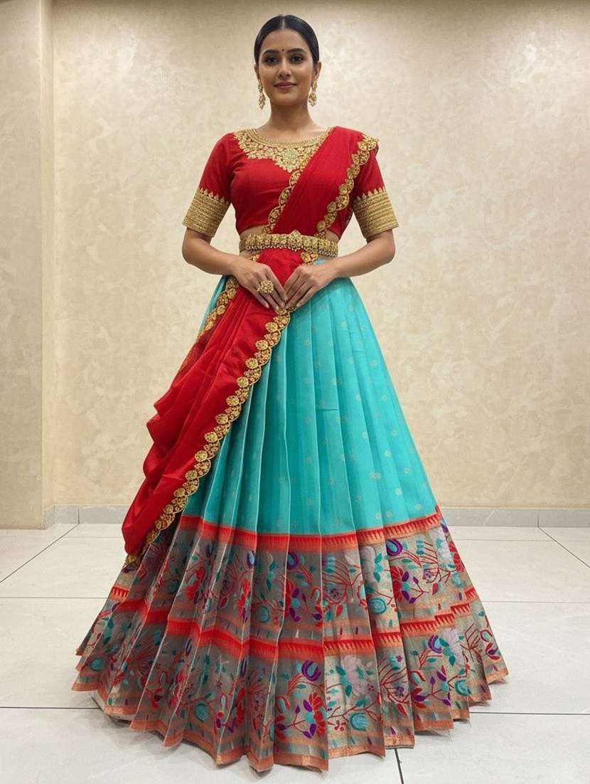 women self design south indian style unstitched lehenga choli