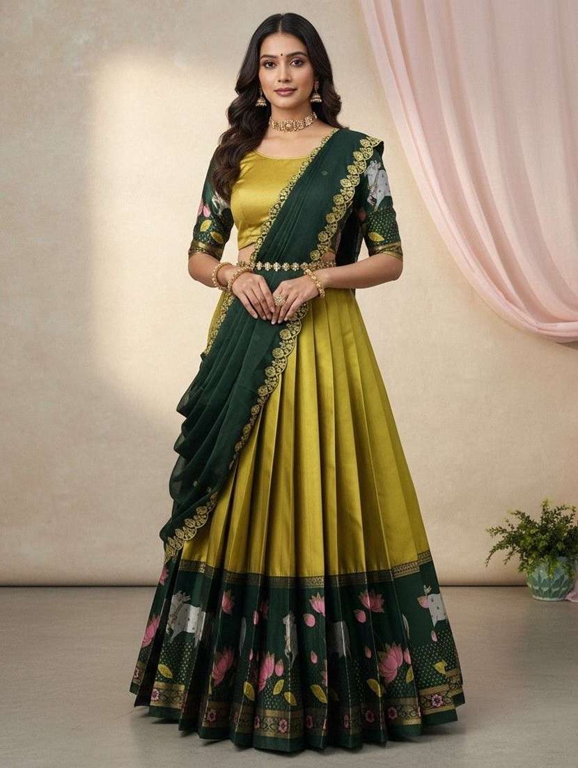 women self design south indian style unstitched lehenga choli