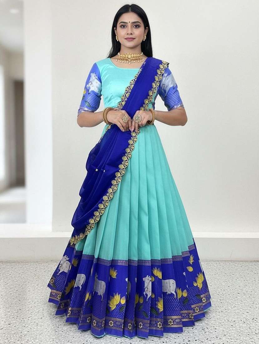 women self design south indian style unstitched lehenga choli