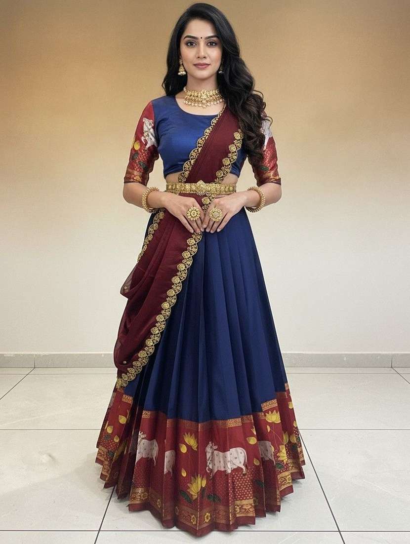 women self design south indian style unstitched lehenga choli