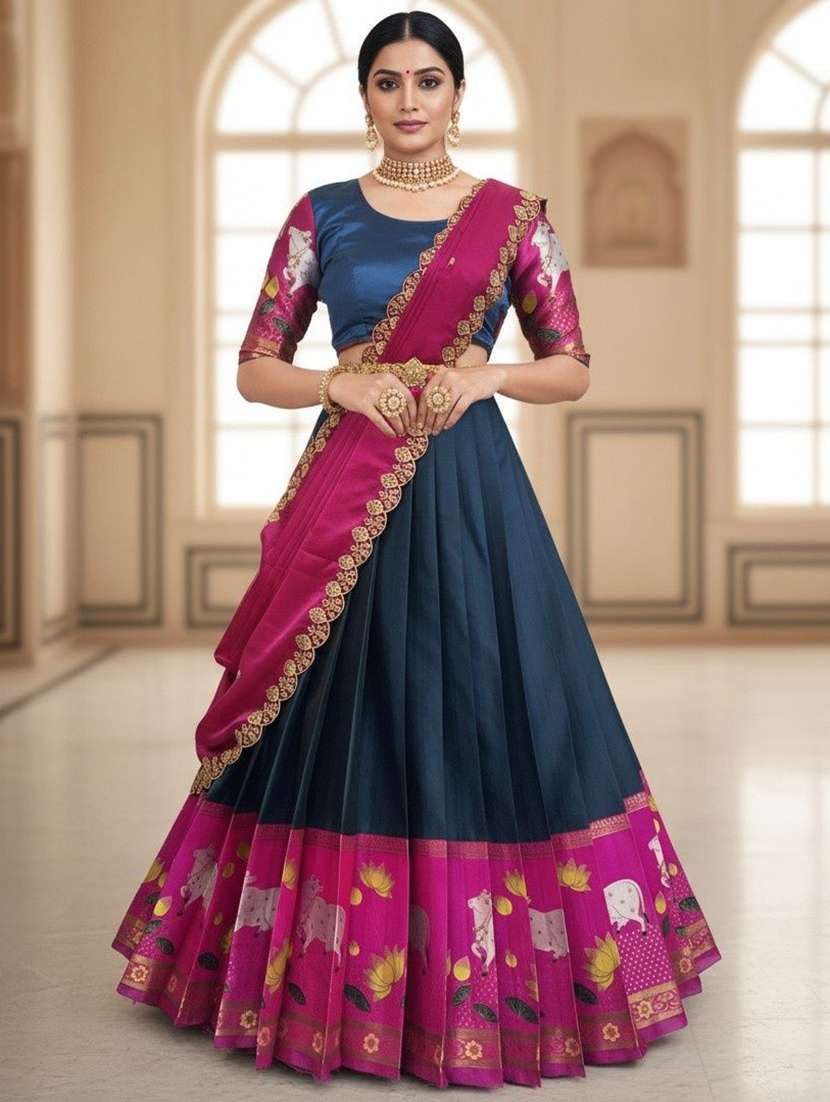 women self design south indian style unstitched lehenga choli