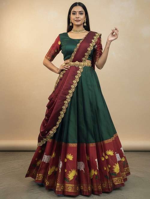 women self design south indian style unstitched lehenga choli - 22240942 -  Standard Image - 0
