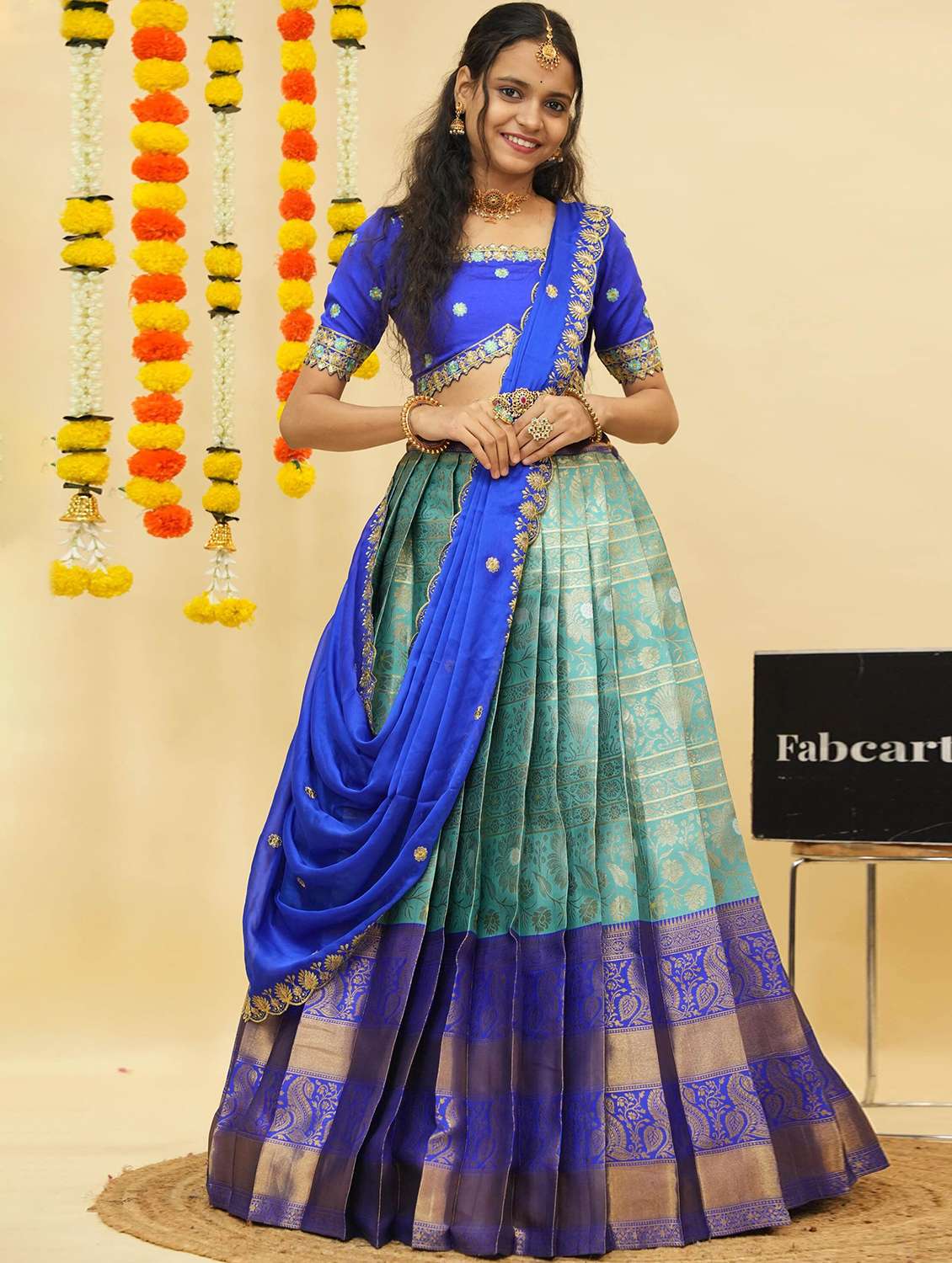 women self design south indian style unstitched lehenga choli