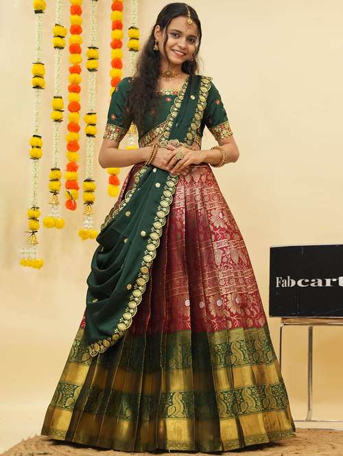 women self design south indian style unstitched lehenga choli - 22240945 -  Standard Image - 0