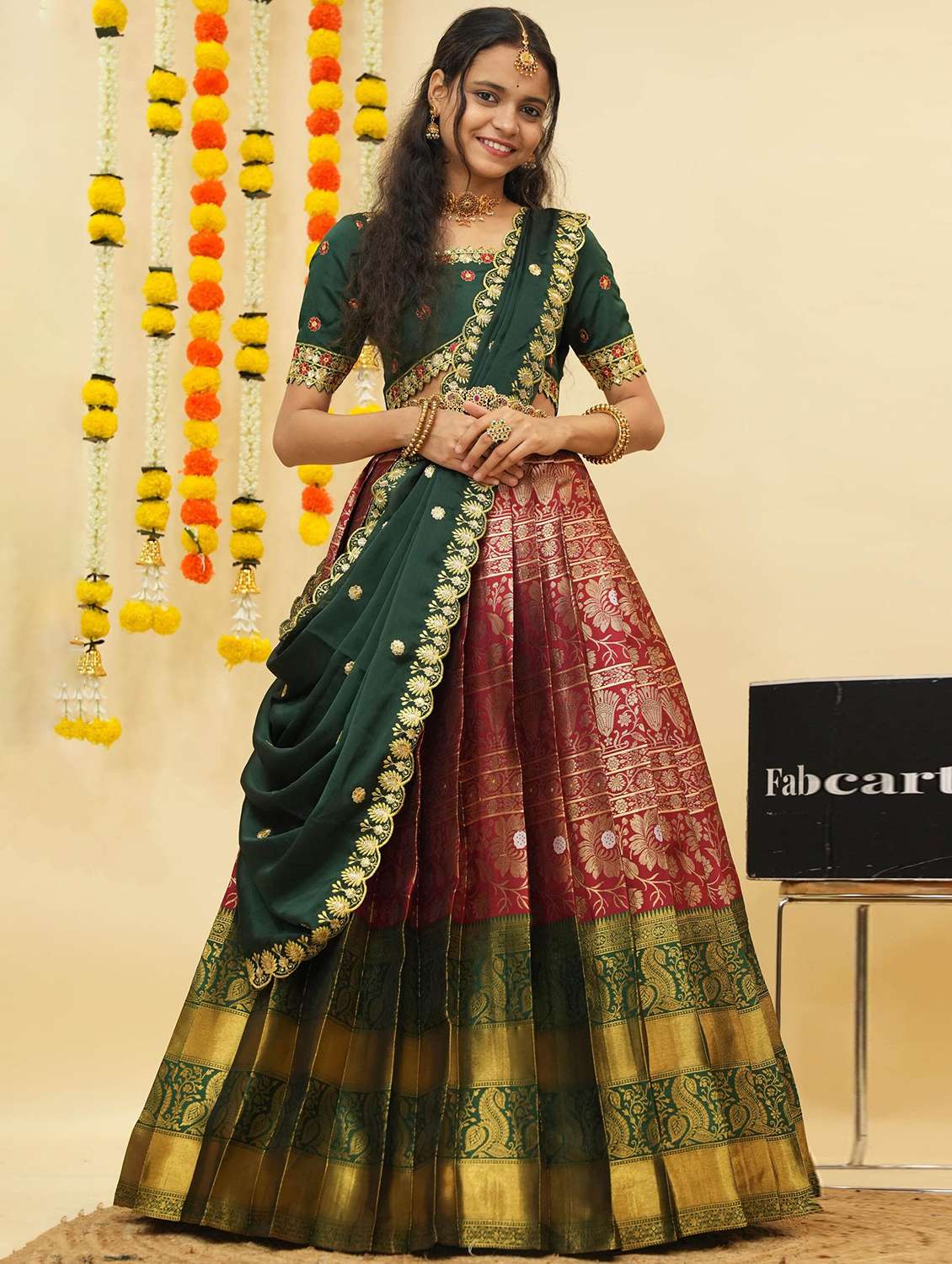 women self design south indian style unstitched lehenga choli