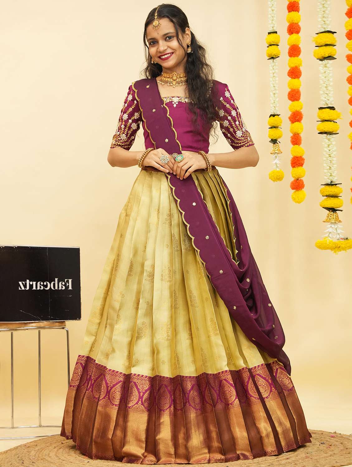 women self design south indian style unstitched lehenga choli