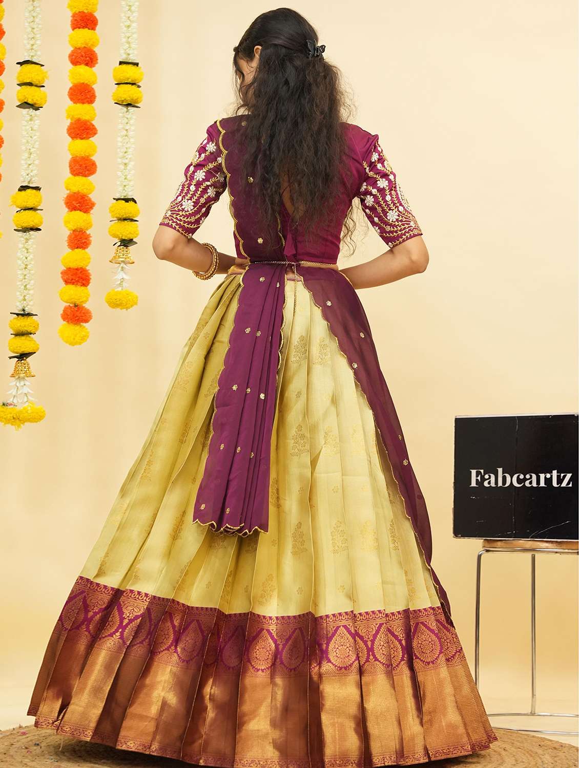 women self design south indian style unstitched lehenga choli - 22240946 -  Standard Image - 3