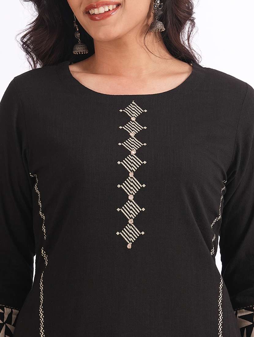 women solid three quarter sleeve kurta pant with dupatta set - 22240955 -  Standard Image - 5