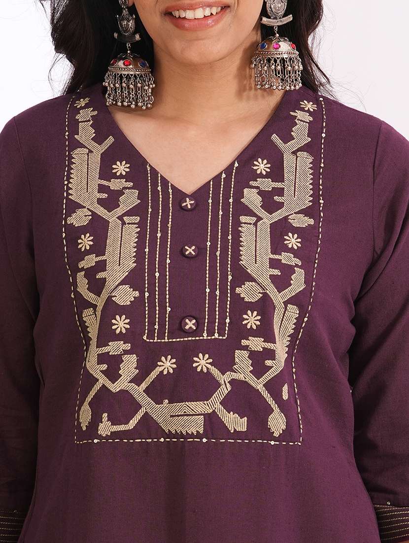 women solid with work three quarter sleeve kurta pant with dupatta set - 22240959 -  Standard Image - 5