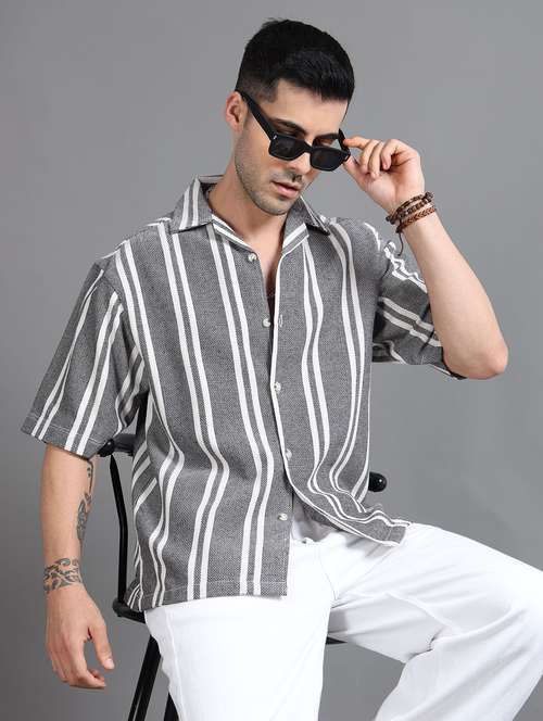 men striped short sleeve loose fit casual shirt - 22240964 -  Standard Image - 0