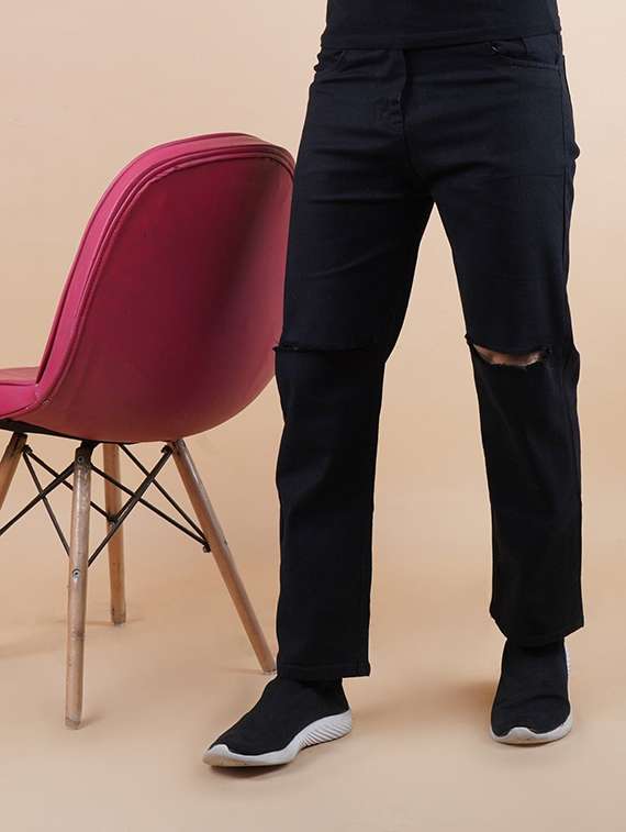 men slash knee mid rise relaxed fit jeans - 22240969 -  Zoom Image - 0