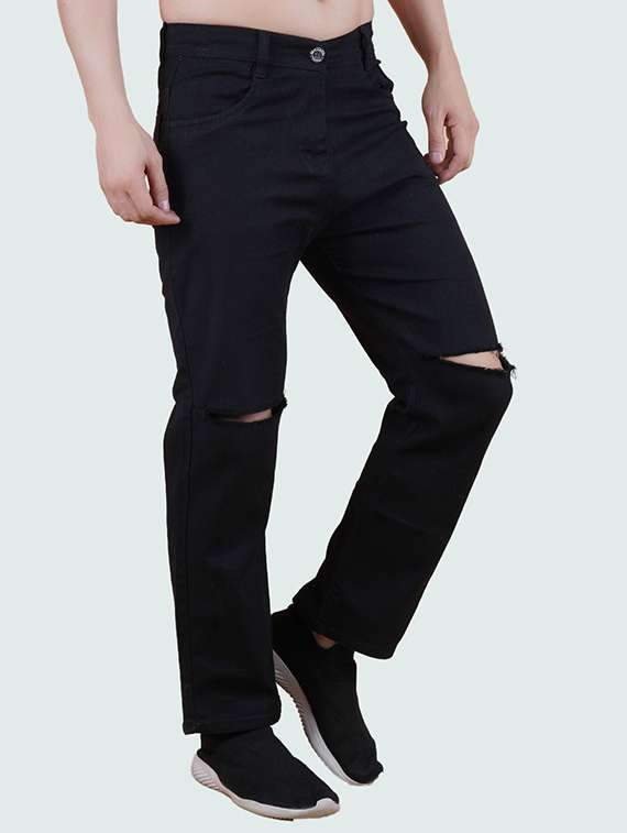 men slash knee mid rise relaxed fit jeans