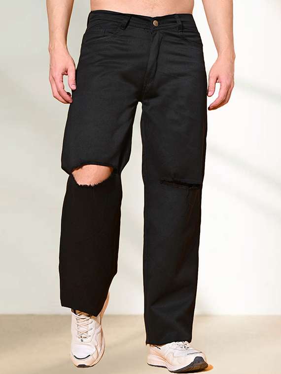 men slash knee mid rise relaxed fit jeans - 22240983 -  Zoom Image - 0