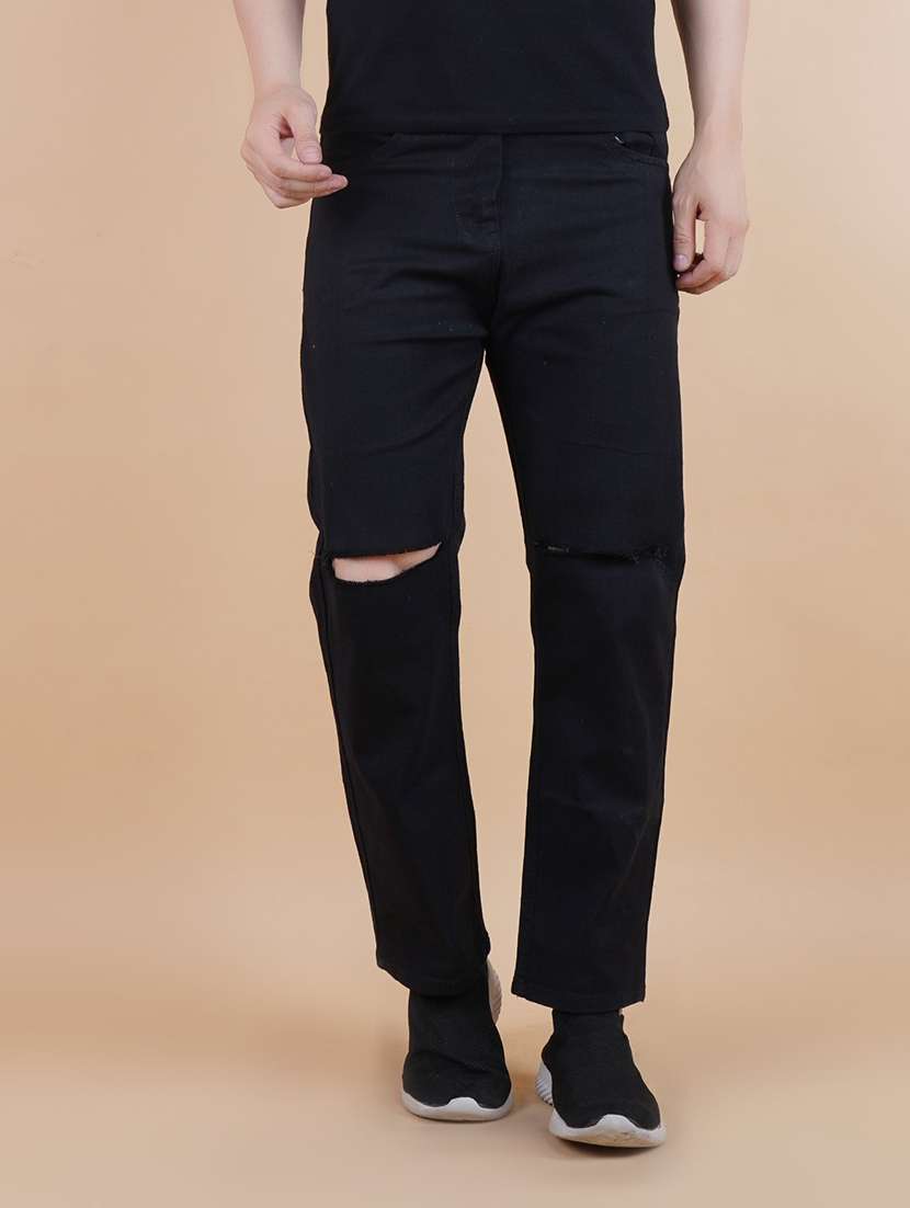men slash knee mid rise relaxed fit jeans