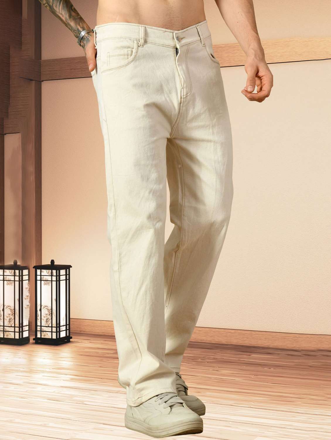 men plain mid rise relaxed fit jeans