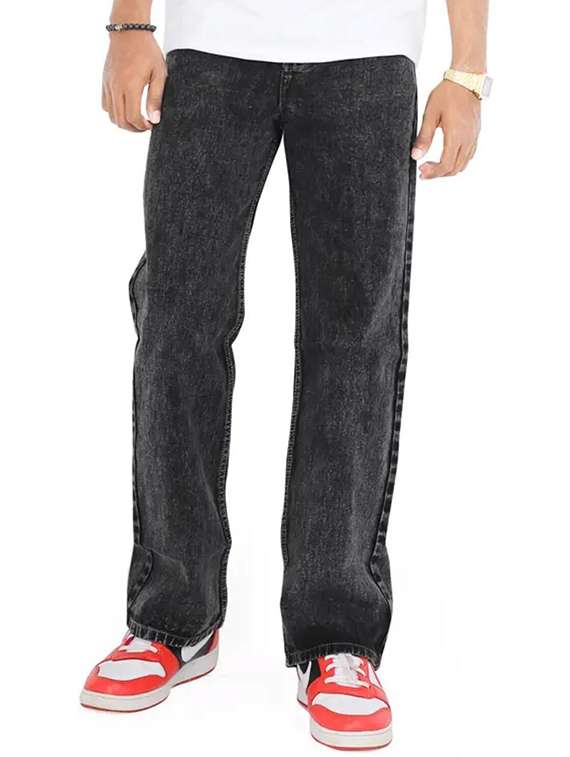 men plain mid rise straight fit jeans