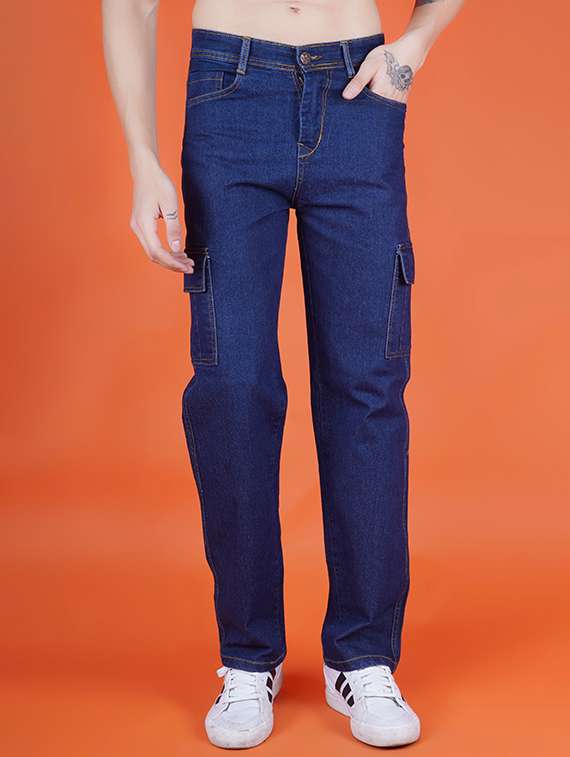 men solid mid rise regular fit cargo