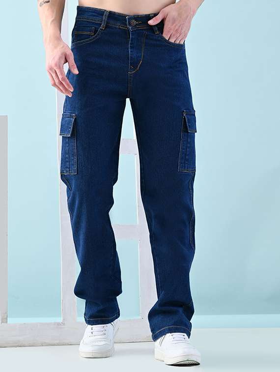 men solid mid rise regular fit cargo