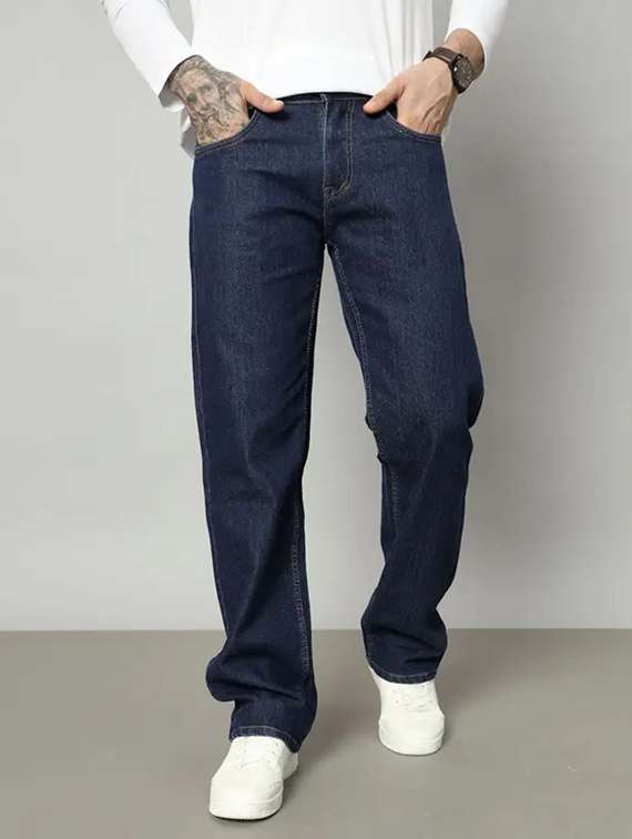 men plain mid rise relaxed fit jeans