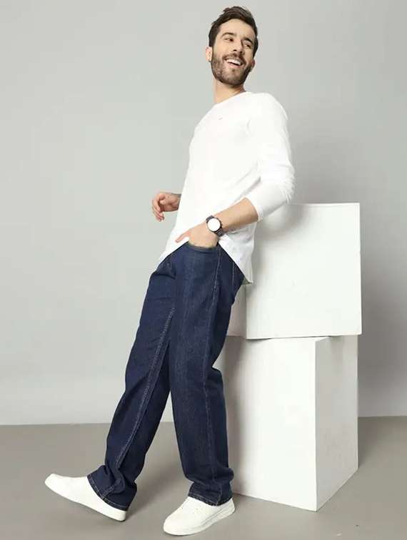 men plain mid rise straight fit jeans - 22241084 -  Standard Image - 3