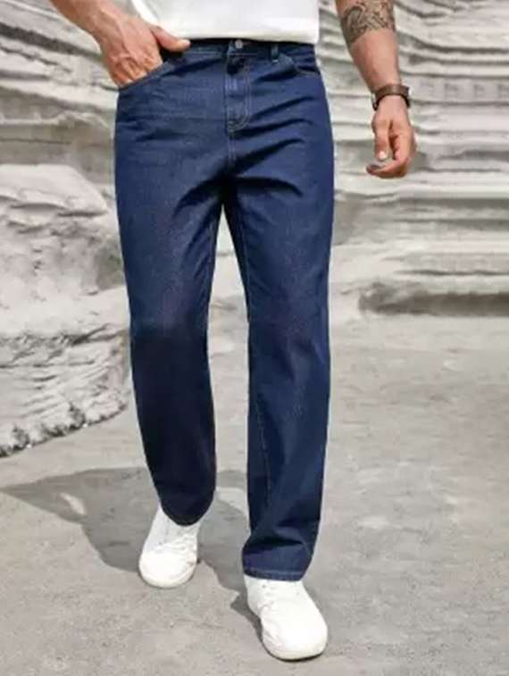 men plain mid rise straight fit jeans