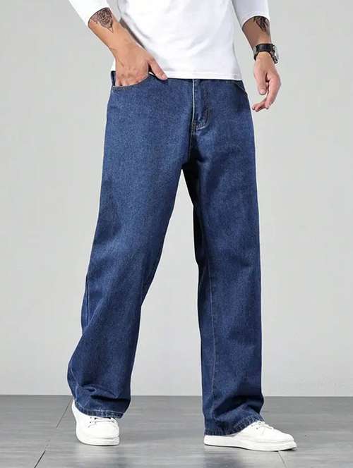 men plain mid rise baggy jeans - 22241103 -  Standard Image - 0