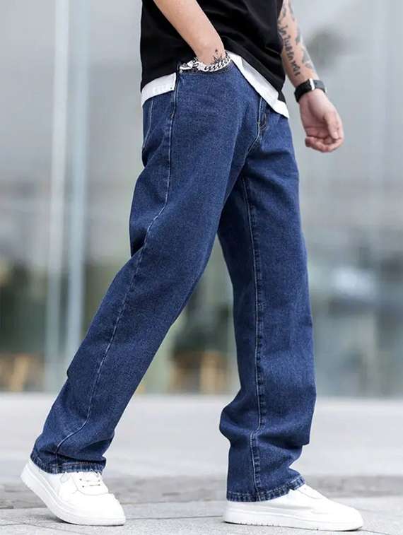 men plain mid rise baggy jeans - 22241108 -  Zoom Image - 0