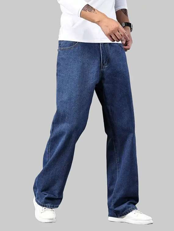 men plain mid rise relaxed fit jeans