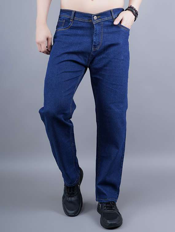 men plain mid rise straight fit jeans